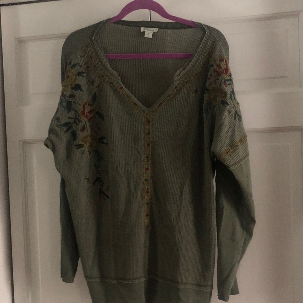 Sundance henley style oversized waffle knit top olive green size medium